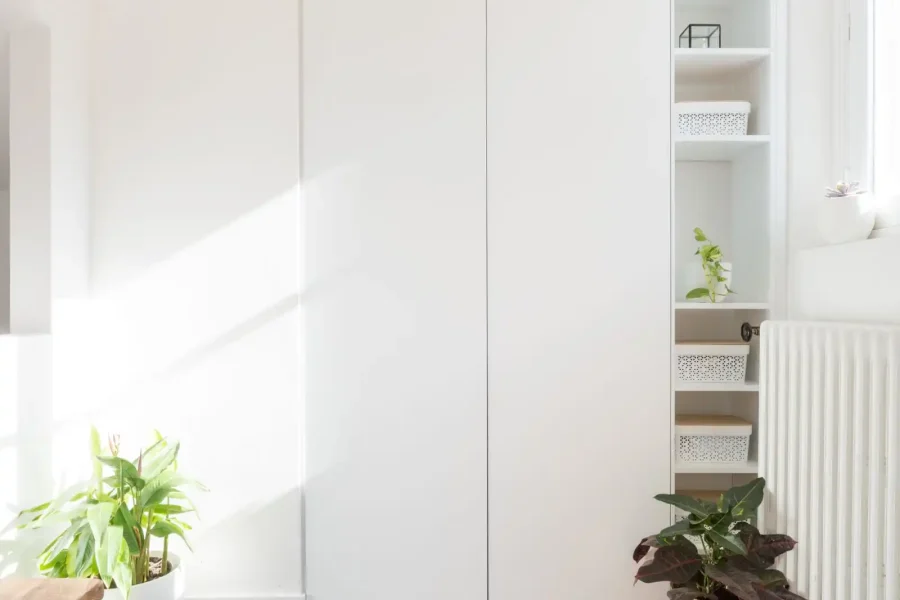 Harmonie mobilier et architecture dans entrée étroite exploitation optimale de l’espace